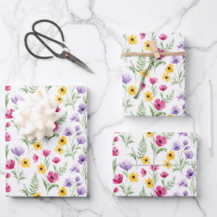 Feuille De Papier Cadeau Jolie aquarelle florale jaune, violette, rose