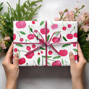 Feuille De Papier Cadeau Jolie aquarelle rouge cerises motif