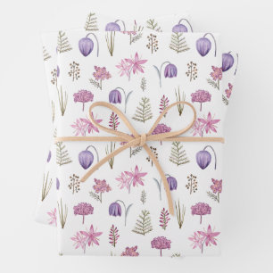 Feuille De Papier Cadeau Jolie aquarelle violet Fleur sauvage fête d'annive