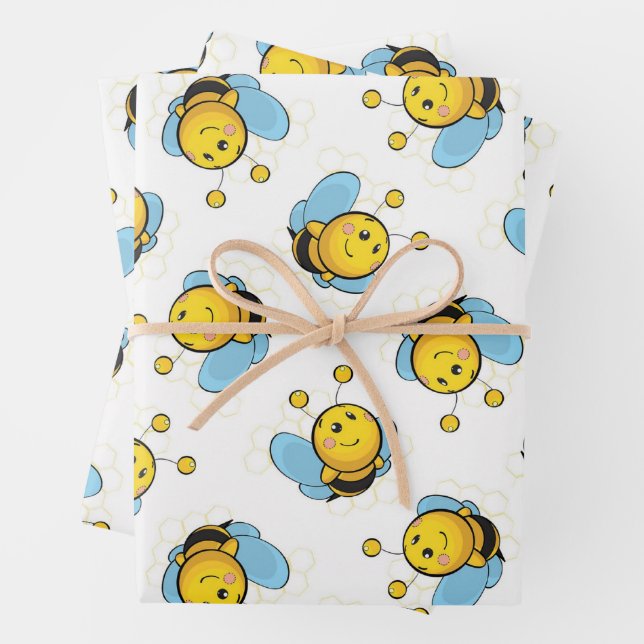 Feuille De Papier Cadeau Jolie bumble motif blanc (En situation)