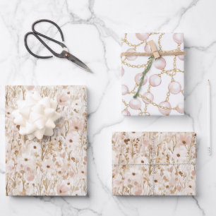 Feuille De Papier Cadeau Jolie douche de mariage florale brun rose