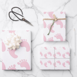 Feuille De Papier Cadeau Jolie Empreinte Bébée Thème Fille Rose