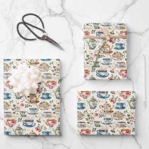 Feuille De Papier Cadeau Jolie fête du thé carrelée