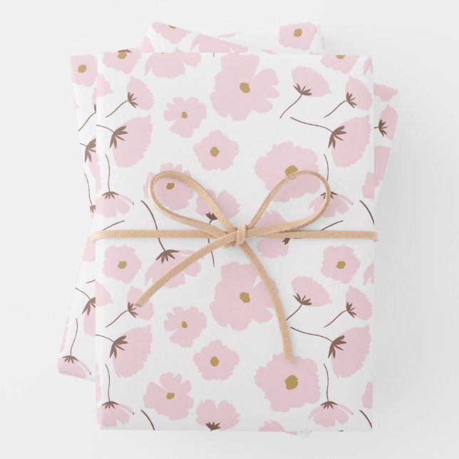 Feuille De Papier Cadeau Jolie Fleur de Pâquerette Pastel Rose (En situation)