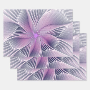 Feuille De Papier Cadeau Jolie fleur rose abstraite moderne art fractal