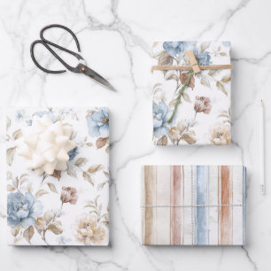 Feuille De Papier Cadeau Jolie Fleurs Bleues Romantiques Mariage