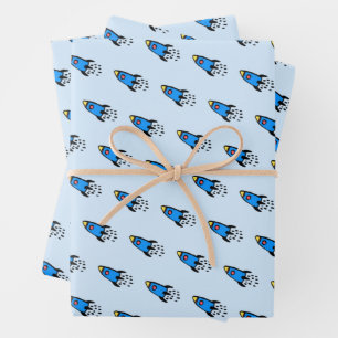 Feuille De Papier Cadeau Jolie fusée bleue