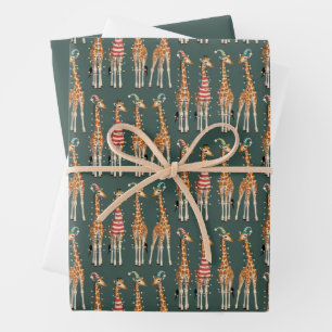 Feuille De Papier Cadeau Jolie girafe de Noël drôle amateur d'animaux de fê