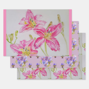 Feuille De Papier Cadeau Jolie Lys Fleur Rose Floral Lys Aquarelle
