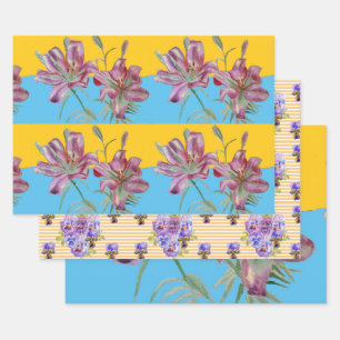 Feuille De Papier Cadeau Jolie Lys Fleur Rose Floral Lys Aquarelle W