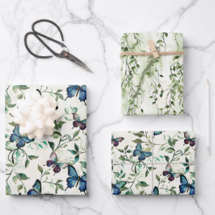 Feuille De Papier Cadeau Jolie Mariage Papillons Bleus