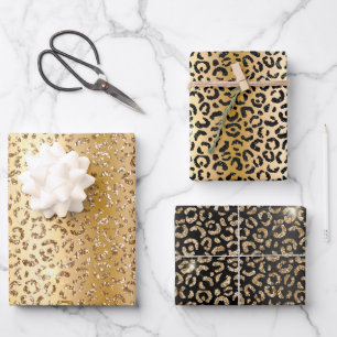 Feuille De Papier Cadeau Jolie Parties scintillant en or Leopard