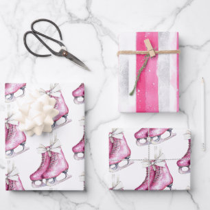 Feuille De Papier Cadeau Jolie Patins de glace rose Anniversaire