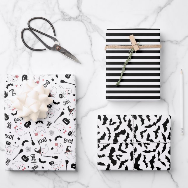 Feuille De Papier Cadeau Jolie petite fantôme effrayante Halloween Fille ro (Recto)