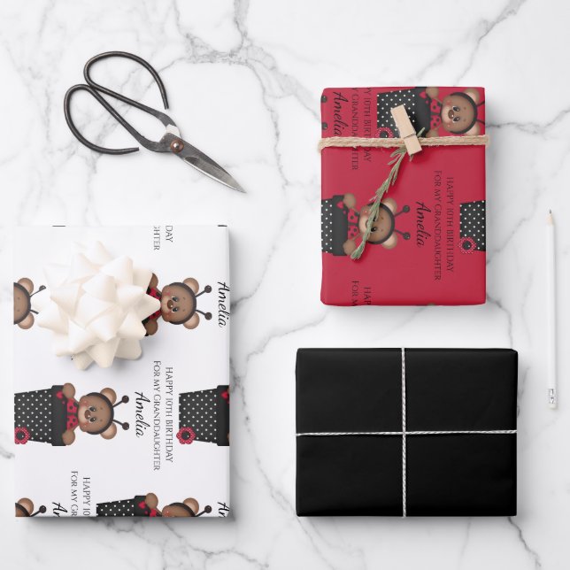 Feuille De Papier Cadeau Jolie petite-fille Ladybug Anniversaire de enfant (Recto)