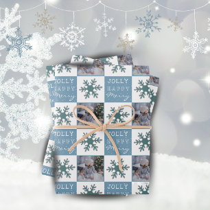Feuille De Papier Cadeau Jolie photo de famille flocon de neige bleu Noël