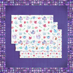 Feuille De Papier Cadeau Jolie Tea Party et Motifs de café<br><div class="desc">Le motif de la fête du thé sucré est fait en aquarelles de bleus, violets et bouilloires à thé rose et tasses avec cuillères vertes et feuilles de thé sur un arrière - plan blanc. Le motif café est fait dans des bouilloires bleues et vertes et des tasses à rayures...</div>