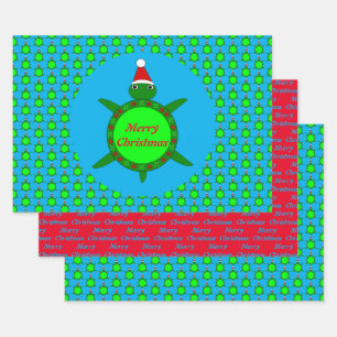 Feuille De Papier Cadeau Jolie tortue de Noël avec coquille de fleurs perso