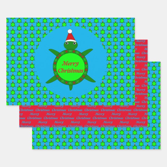 Feuille De Papier Cadeau Jolie tortue de Noël avec coquille de fleurs perso (Lot)