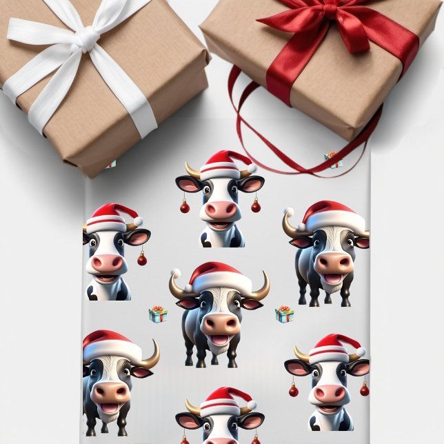 Feuille De Papier Cadeau Jolie vache de Noël et Bull Plus Solides Rouge Ver (Créateur téléchargé)