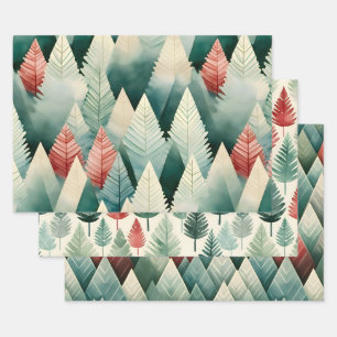 Feuille De Papier Cadeau Jolies Arbres Noël Fêtes d'hiver Coordination