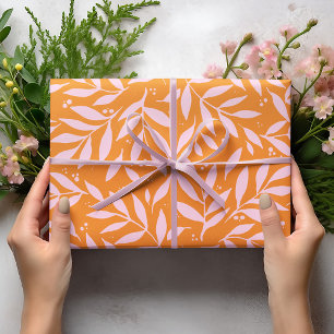 Feuille De Papier Cadeau Jolies branches - orange et rose