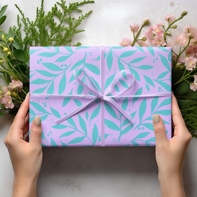 Feuille De Papier Cadeau Jolies branches - turquoise et violet ado (Créateur téléchargé)