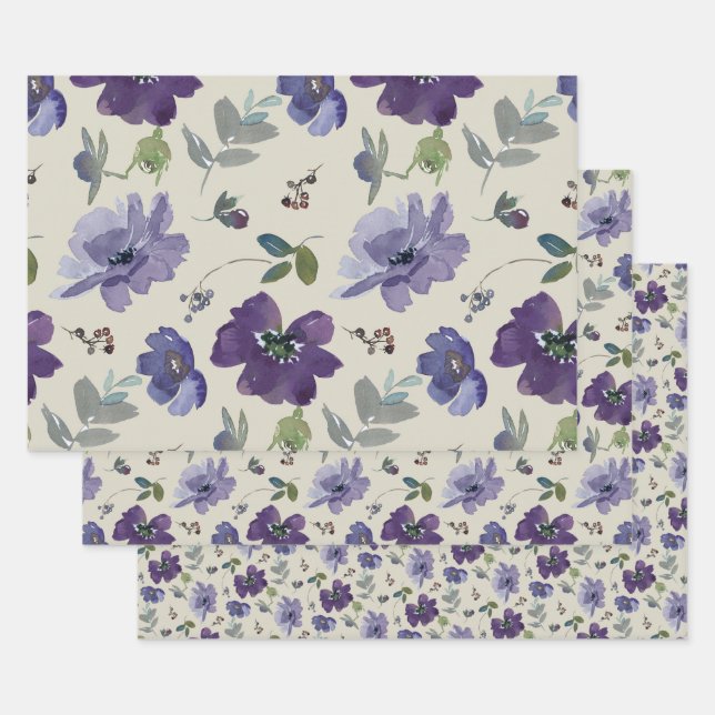 Feuille De Papier Cadeau Jolies fleurs aquarelles (Lot)