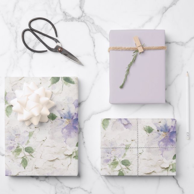 Feuille De Papier Cadeau Jolies fleurs de lavande violette (Recto)