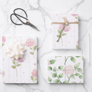 Feuille De Papier Cadeau Jolies Fleurs d'Hydrangea Roses Mariage