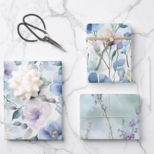 Feuille De Papier Cadeau Jolies Fleurs Lavande Violettes Blanches Lavage Nu