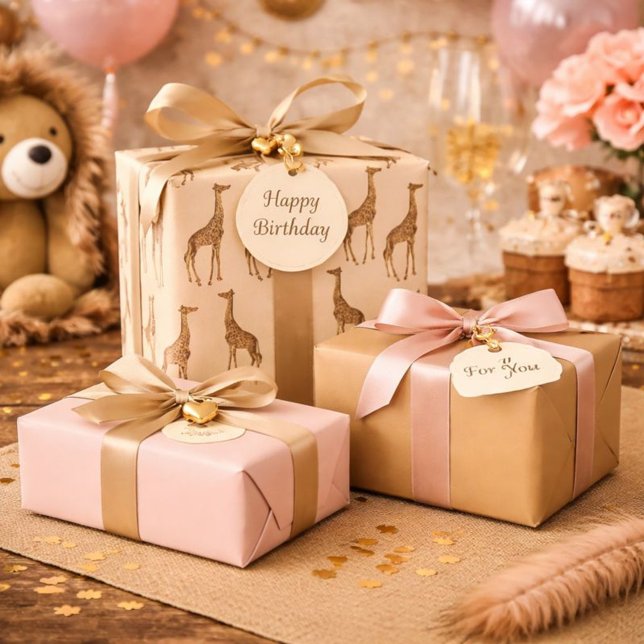 Feuille De Papier Cadeau Jolies Giraffes Rose et Brown  (Créateur téléchargé)