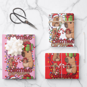 Feuille De Papier Cadeau Jolies lumières de Noël de capybara Fête festive r
