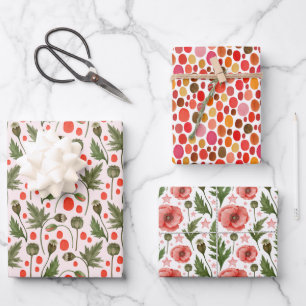 Feuille De Papier Cadeau Jolies Poppies Feuillage Floral