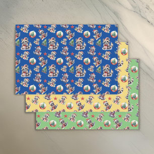 Feuille De Papier Cadeau Jolies Raccoons de Noël avec cadeaux Snowglobe Tre