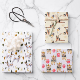 Feuille De Papier Cadeau Jolis chiens de fête Joyeux Anniversaire
