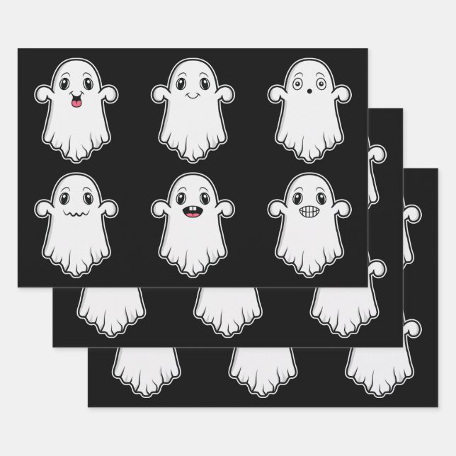 Feuille De Papier Cadeau Jolis fantômes avec différentes expressions Hallow (Lot)