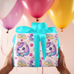 Feuille De Papier Cadeau Jolis licornes roses 
