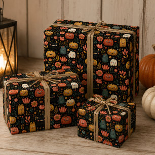 Feuille De Papier Cadeau Jolis monstres et citrouilles d'Halloween