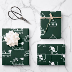 Feuille De Papier Cadeau Jolis motifs assortis de Noël vert pin foncé