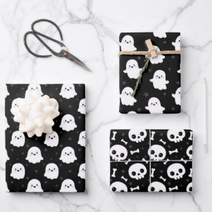 Feuille De Papier Cadeau Jolis motifs de fantômes et de crânes pour Hallowe