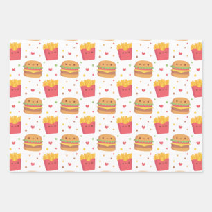 Feuille De Papier Cadeau Jolis motifs de frites et de burger