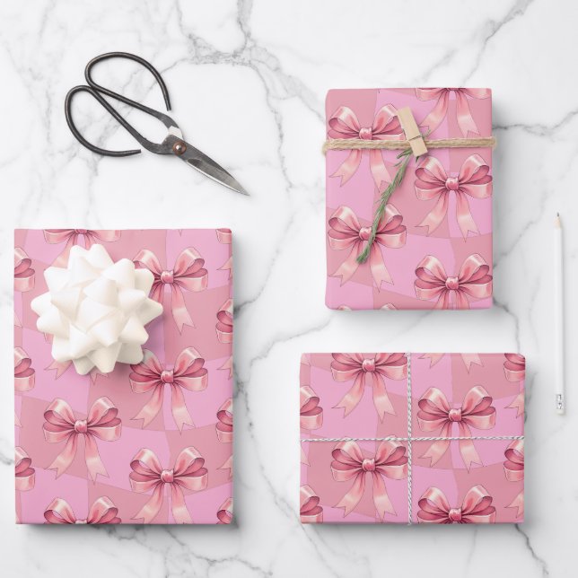 Feuille De Papier Cadeau Jolis rubans rose de Noël  (Recto)