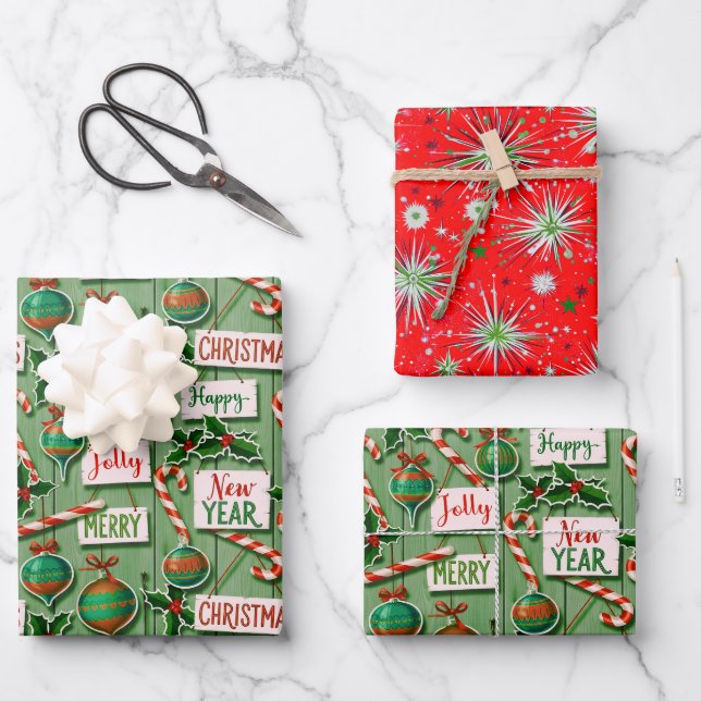 Feuille De Papier Cadeau Jolly Holiday Jumble Green (Recto)