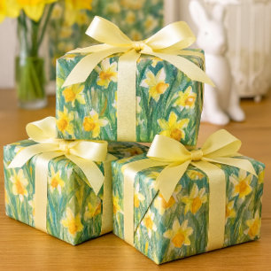 Feuille De Papier Cadeau Jonquilles de bois et fleurs de redbud Aquarelle