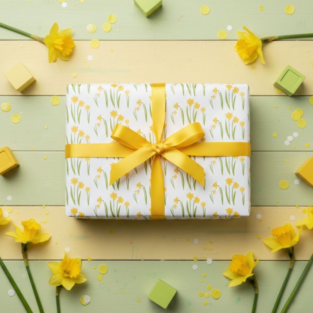 Feuille De Papier Cadeau Jonquilles Pâques Printemps Motif Bulbes Cadeau (Daffodils Easter Spring Floral Pattern Bulbs Gift Wrapping Paper Sheets
)