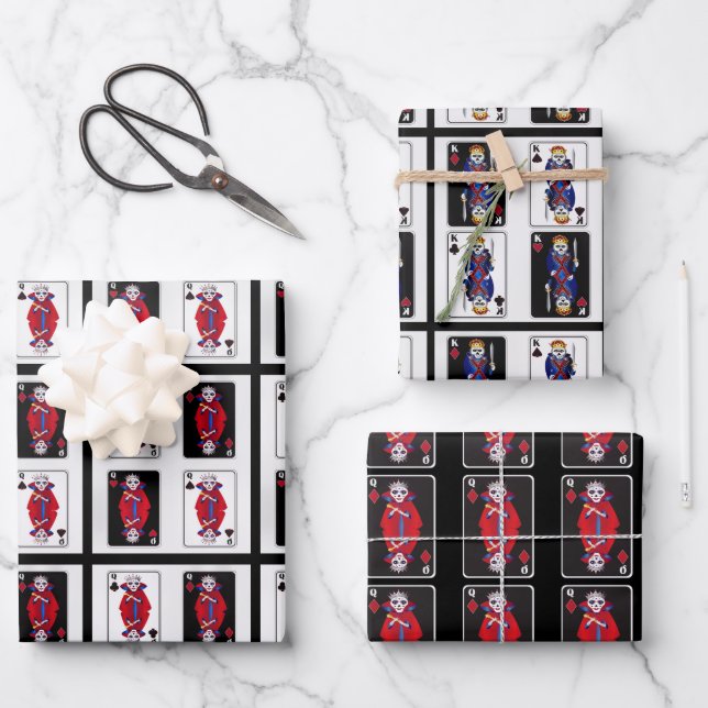 Feuille De Papier Cadeau Jouer aux cartes Squelette Roi et Reine de tous le (Recto)