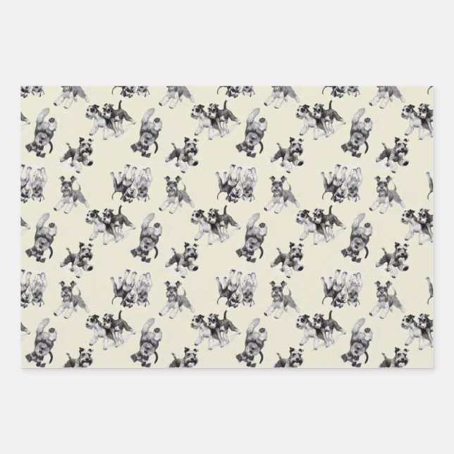 Feuille De Papier Cadeau Jouer Schnauzer Motif chien (Devant)