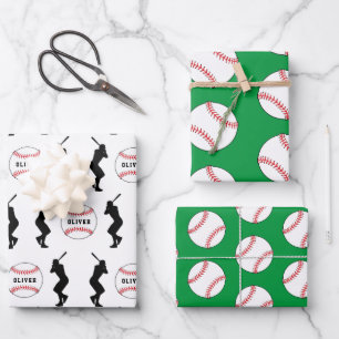 Feuille De Papier Cadeau Joueur de balle de baseball Enfants Nom Anniversai