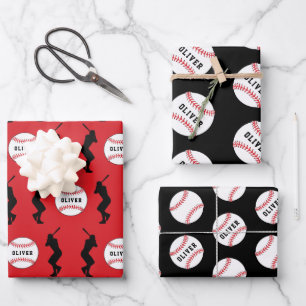 Feuille De Papier Cadeau Joueur de Balle de Baseball Enfants Nom Anniversai